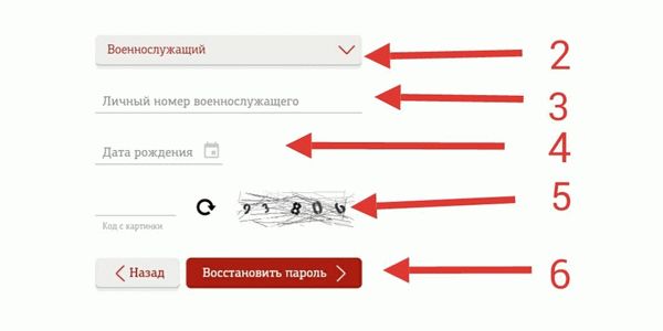 Ввести данные для восстановления доступа