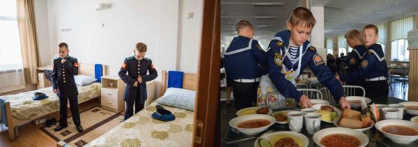 Кадеты в спальне и столовой
