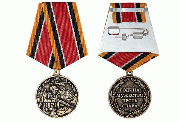 Ветеранская медаль Участник боевых действий на Кавказе Миноборона