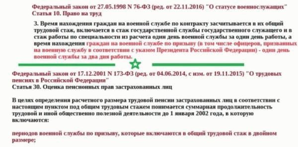 ФЗ о включении службы в армии в трудовой стаж