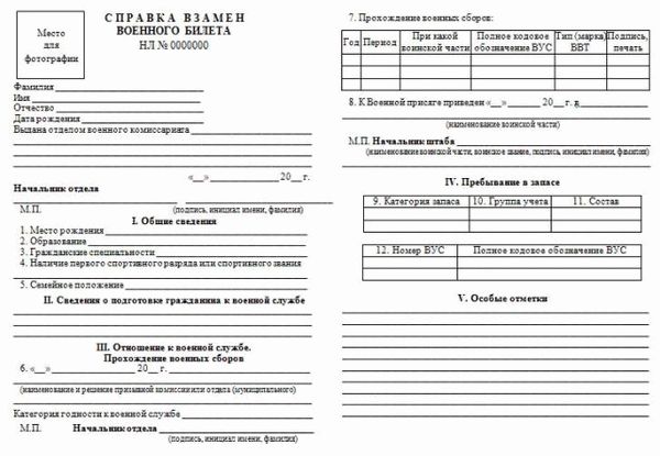 Справка взамен военного билета